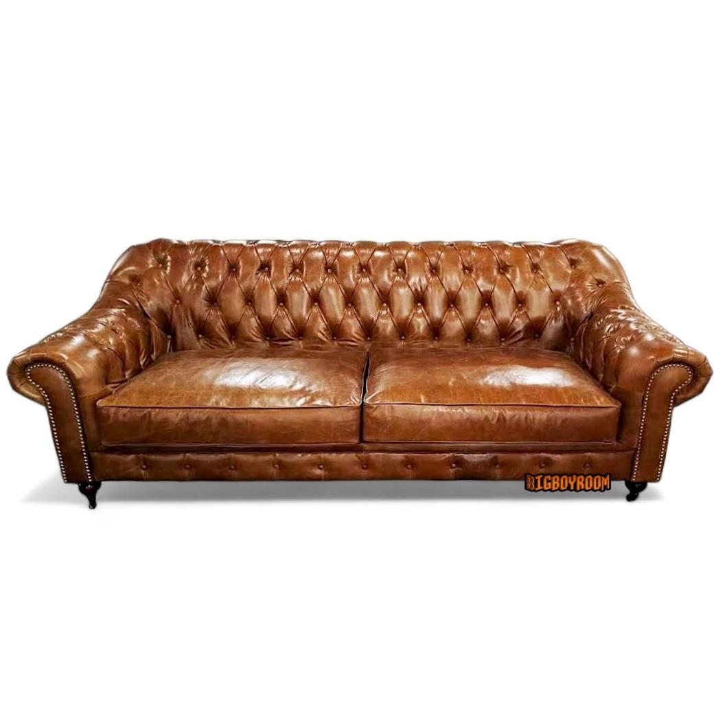 Shelby Chesterfield 英式全牛皮沙發｜243×108×88cm
