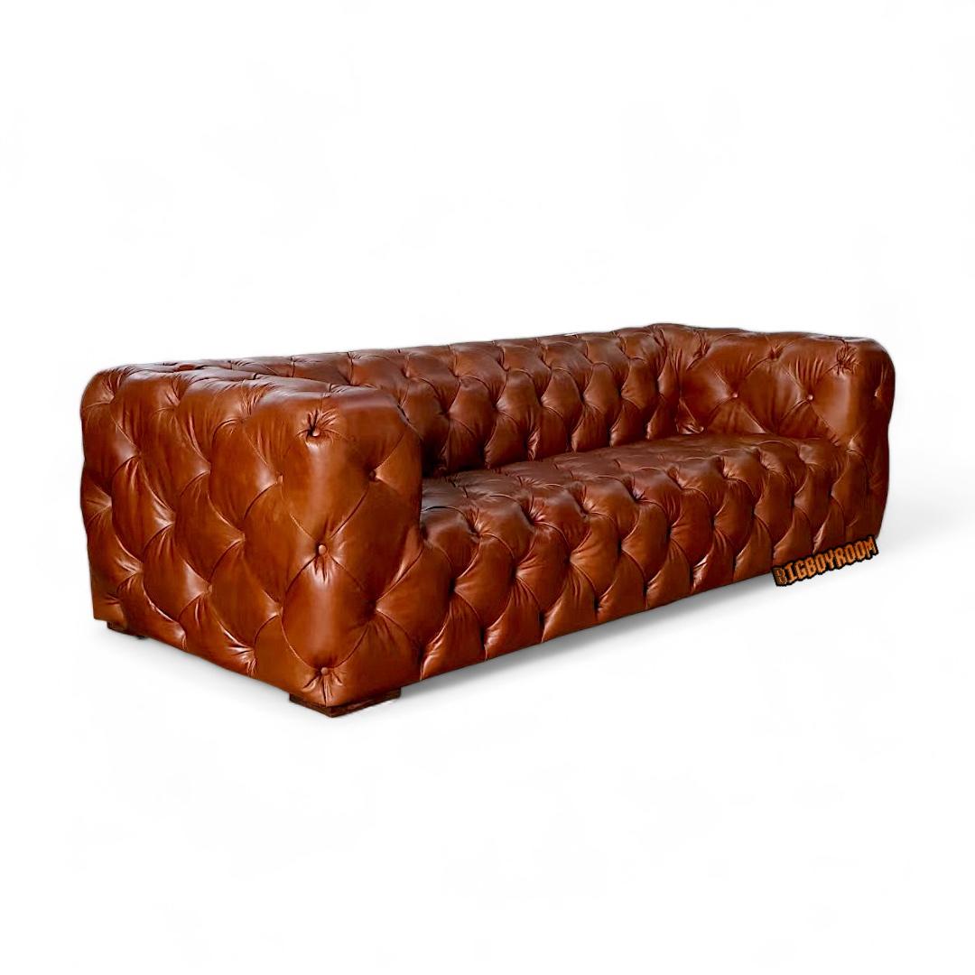 Tommy Chesterfield 滿版鈕釦全牛皮沙發｜240×100×65cm