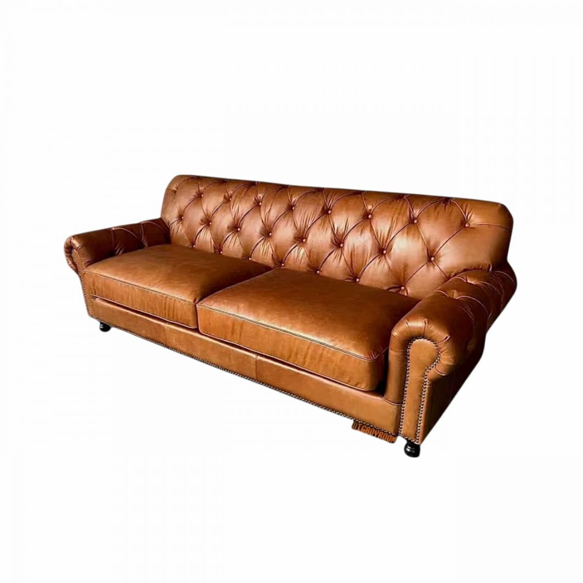 Bond Chesterfield 經典圓弧靠背全牛皮沙發｜236×100×87cm