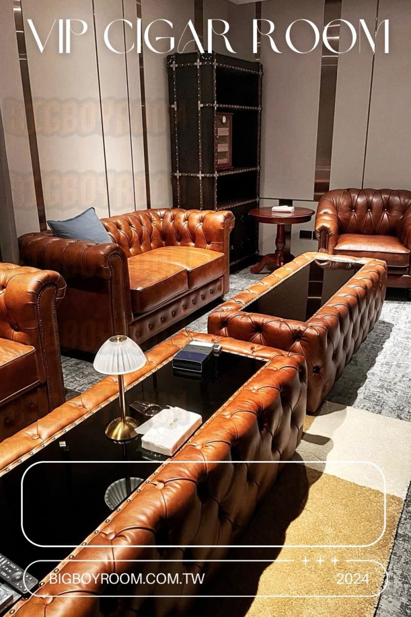 台北站前｜路徒Plus行旅VIP Lounge：Chesterfield Style A 空間沙發套組，Cognac 棕，247×97×76cm，頭層黃牛皮