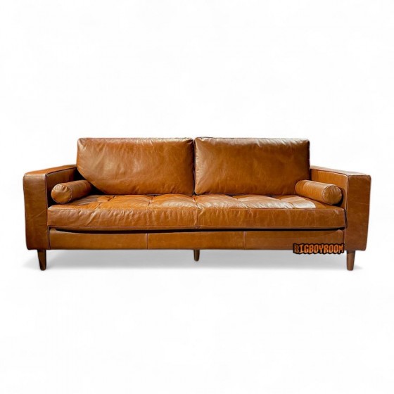 Thomas 美式牛皮沙發：方扶手、舒適座感、Vintage 棕色